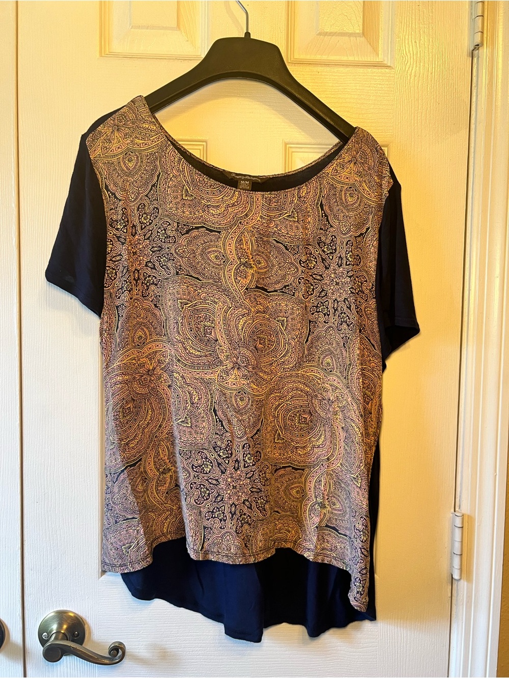 Tommy Bahama silk-front Paisley Print Short Sleeve Top in Navy and Pink